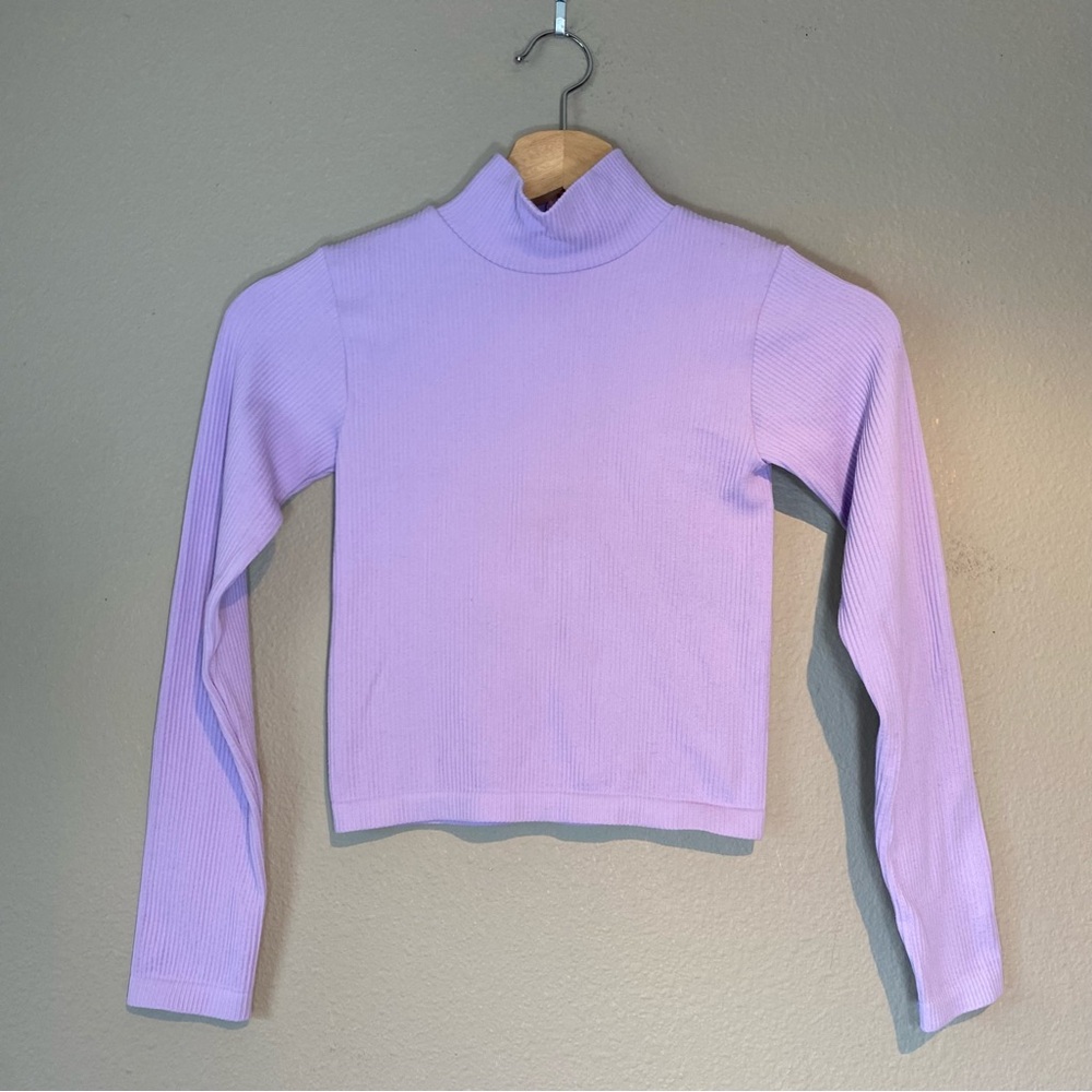 Zara Womens Light Purple Ribbed Mock Neck Long Sleeve Cropped Top Size XS/S